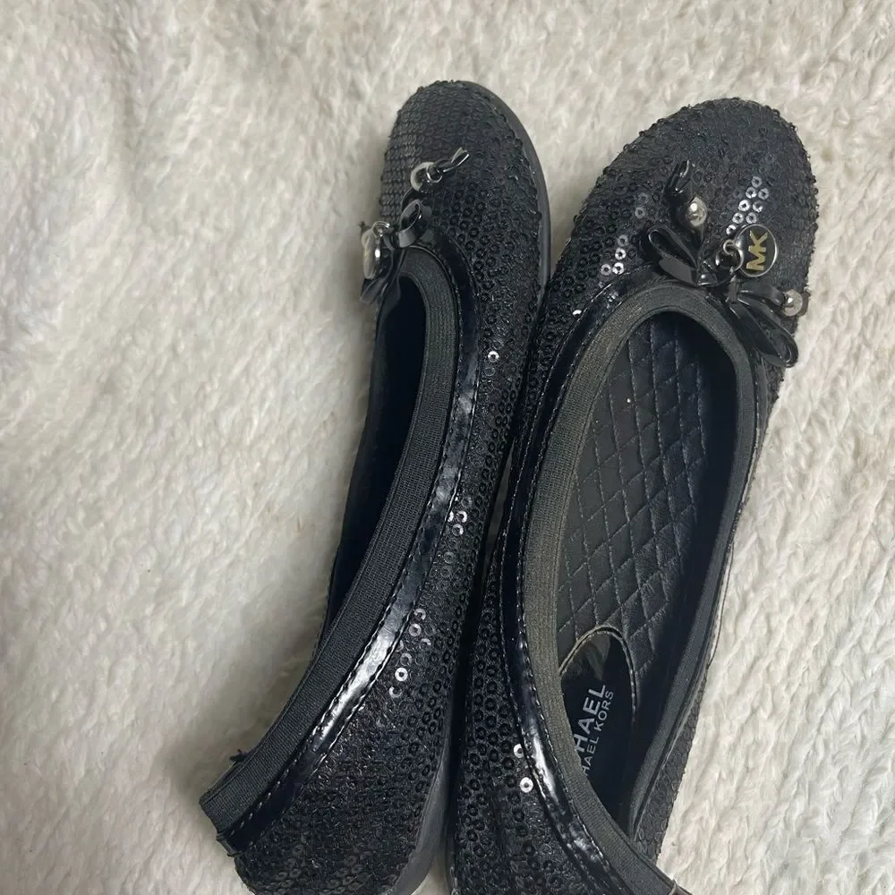 Michael Michael Kors Kory Black sequins ballet flats bow accent SZ5